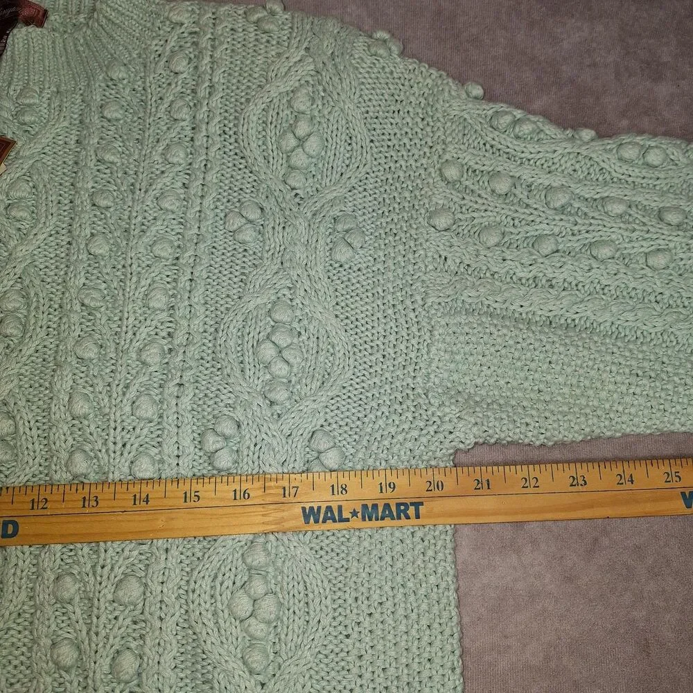 Vintage Worthington Large Blue Sweater Chunky Knit Cottagecore Shoulder Pads